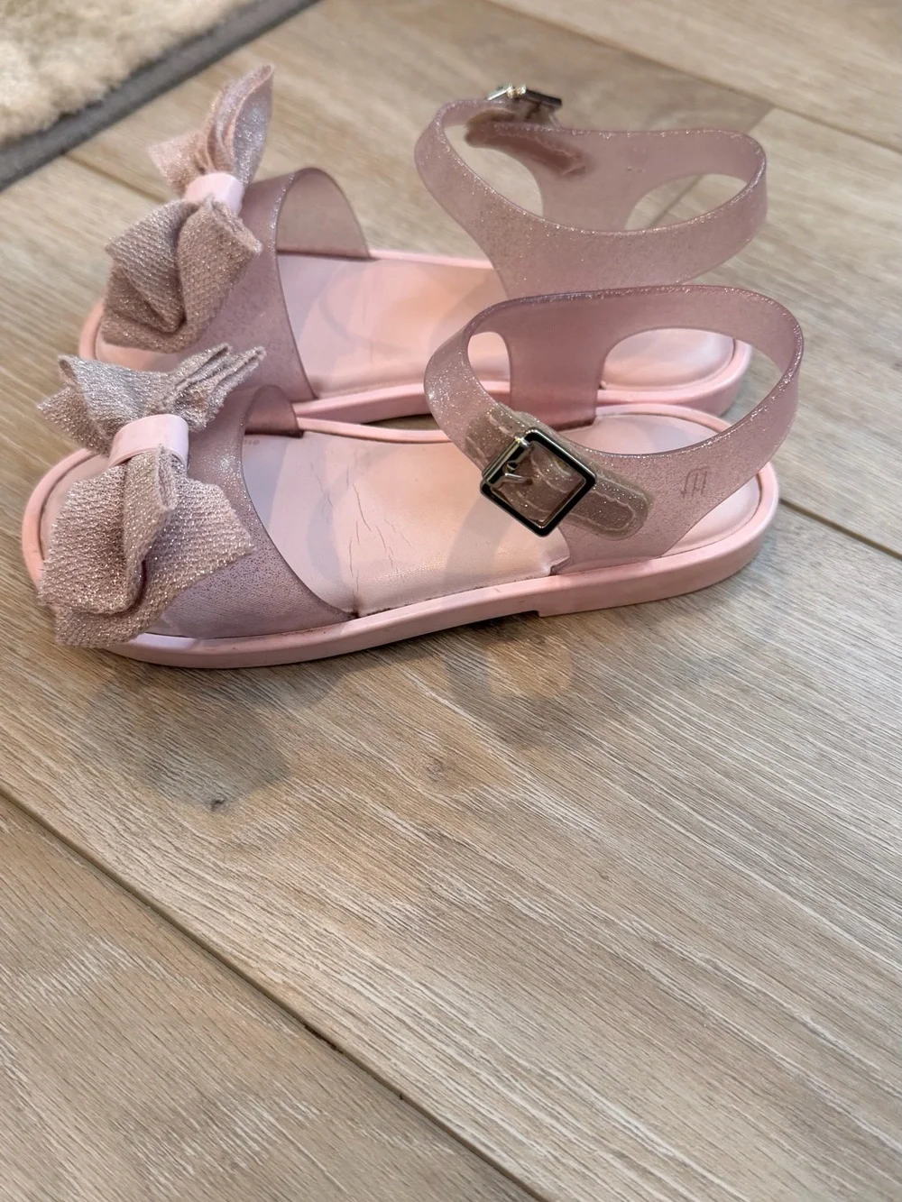 Mini Melissa Pink Glitter Bow Jelly Sandals